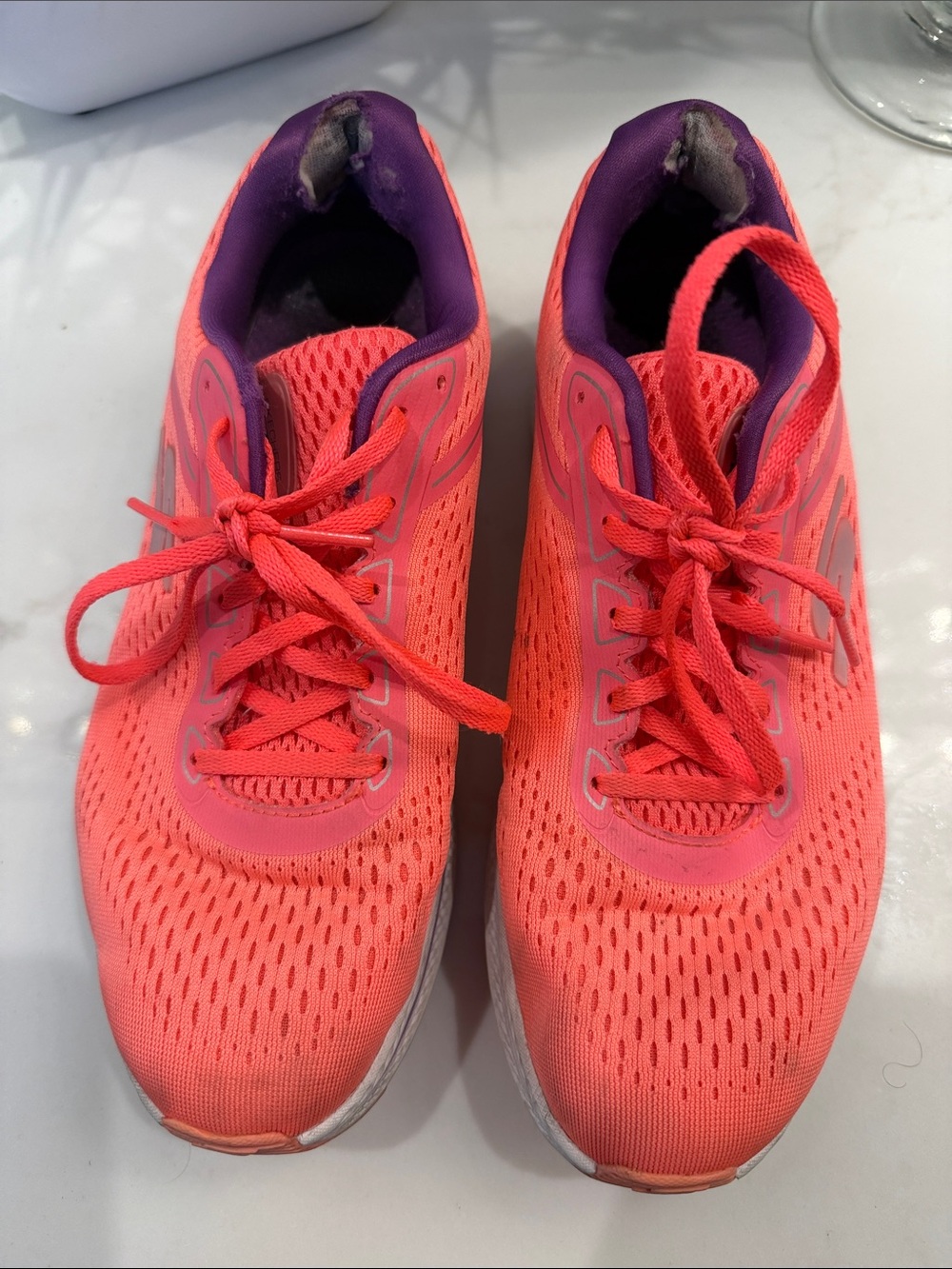 Skechers Coral-Orange Mesh Athletic Sneakers with Purple Lining